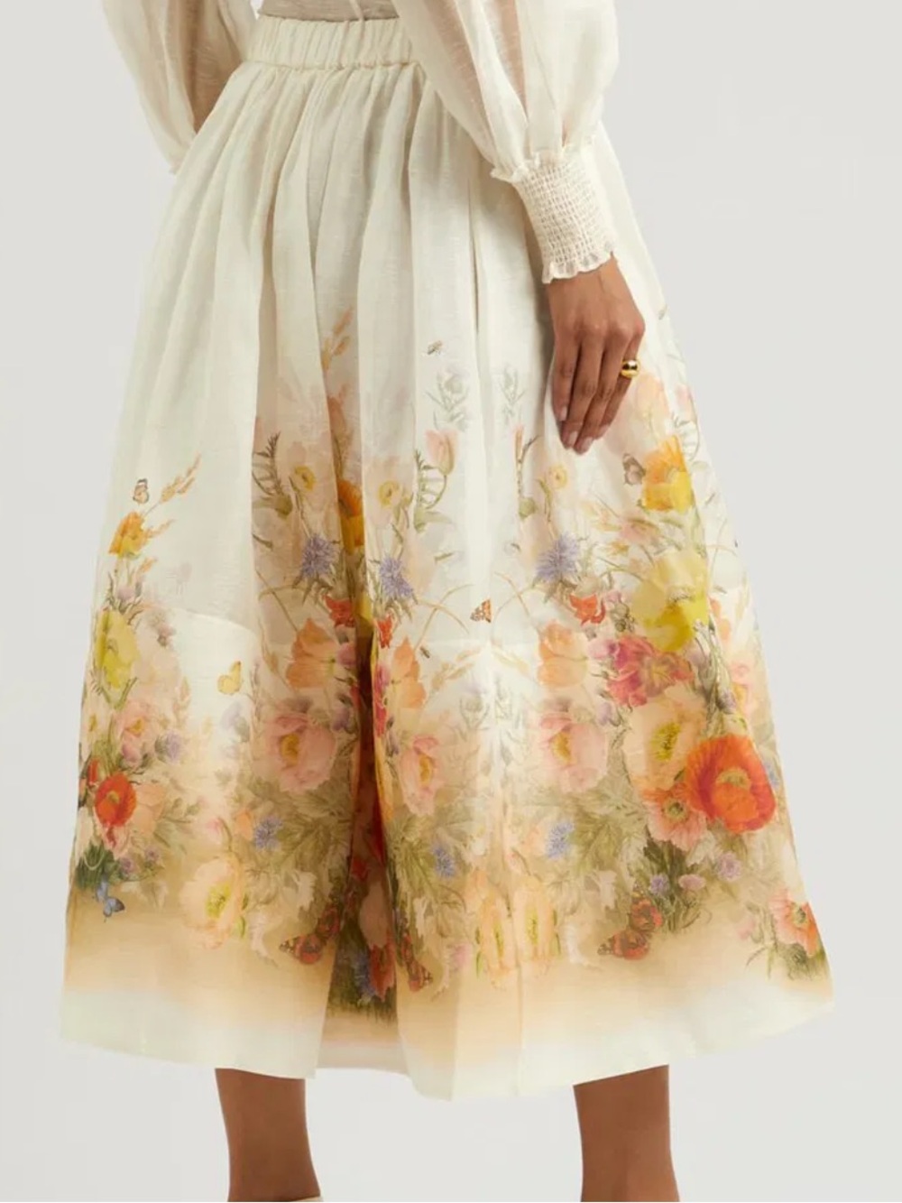 Sophie & Me Cream Maxi Skirt with Floral Border and Under Skirt (fits M) - Picture 2 of 10
